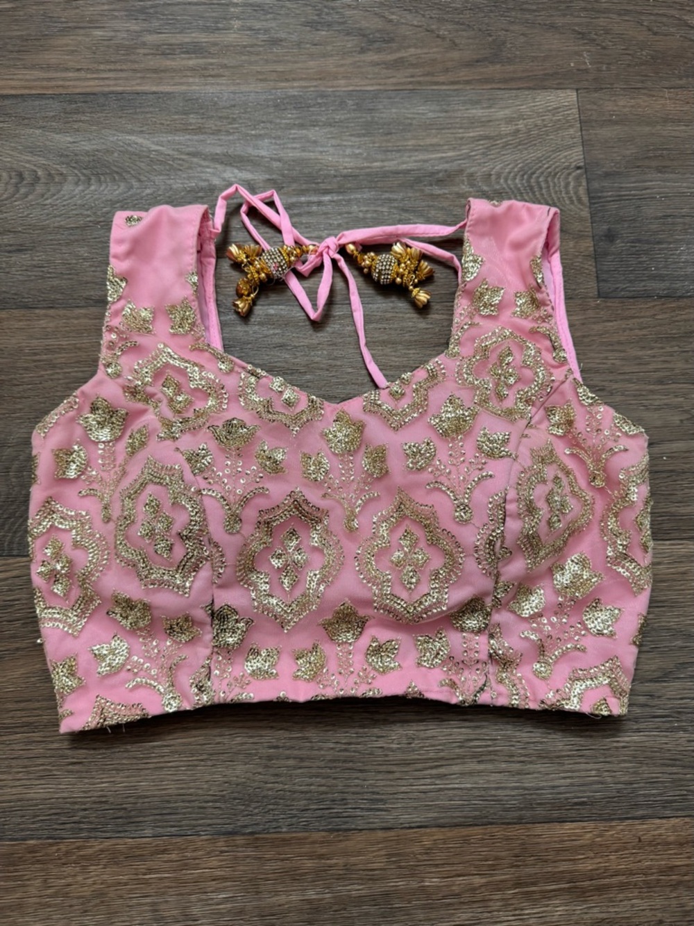 Sari Saree Indian blouse choli crop top tassel tie back embroidered sleeveless